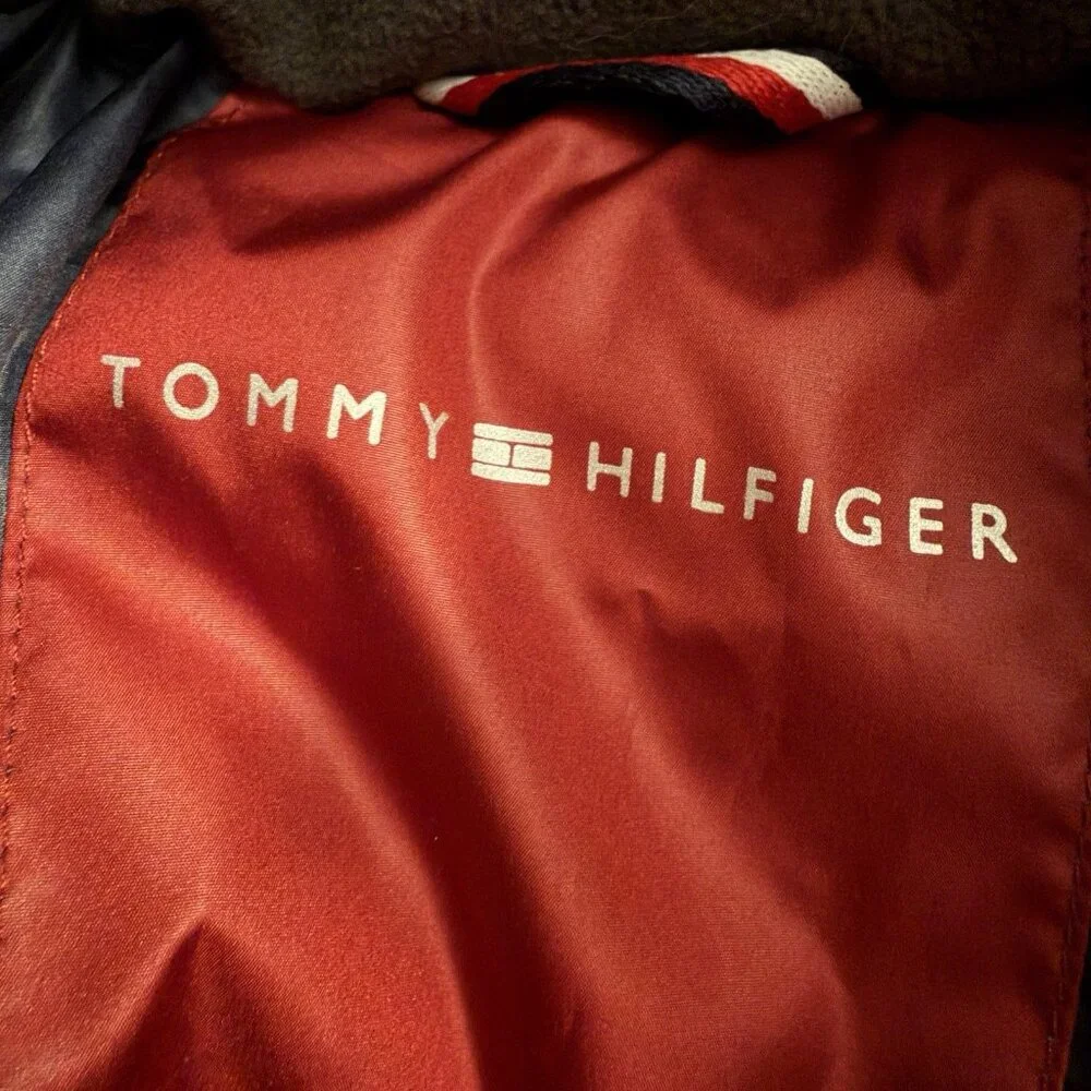 Tommy Hilfiger Puffer Jacket XXL Gray Hooded Quilted Nylon Zip Coat Men’s Winter